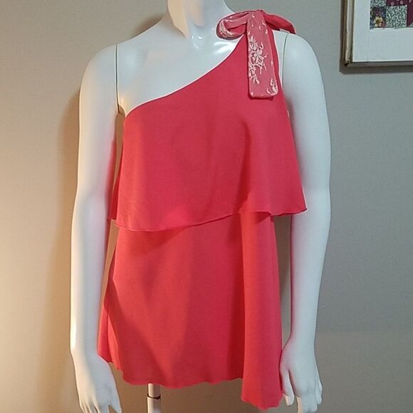 NWT Ginger G. Coral Ruffle One Shoulder Tank (M) - Picture 2 of 5